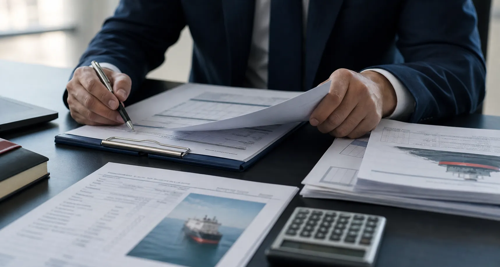 Professionals reviewing petroleum trading and shipping documents